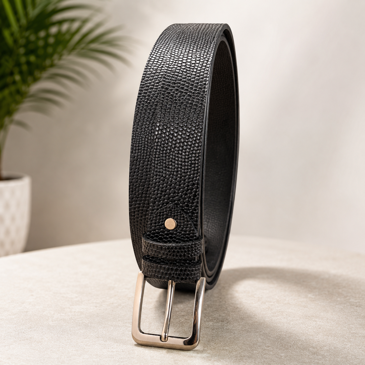 Croc Texture Black Casual Belt