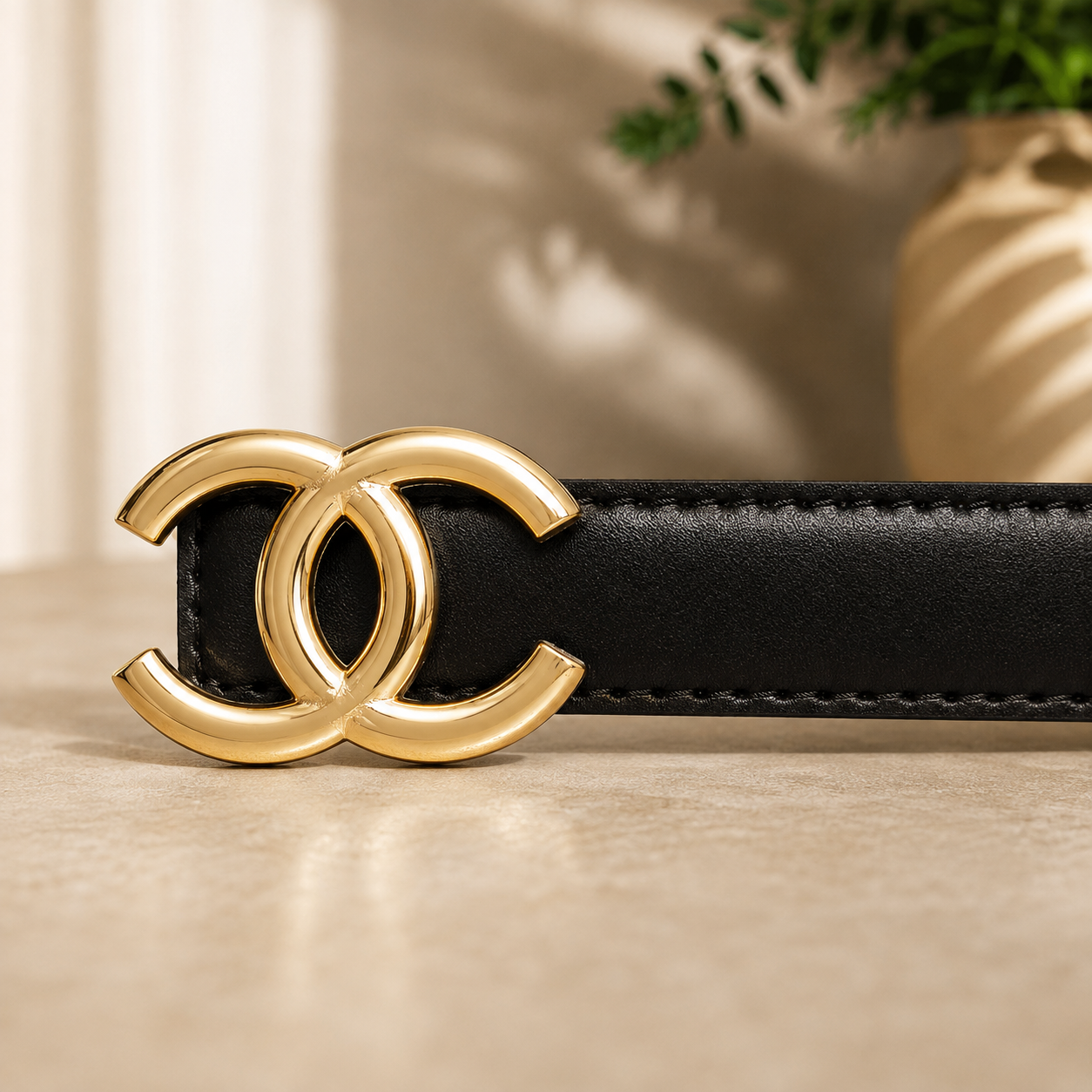 Women Classic Black Belt – Gold Buckle