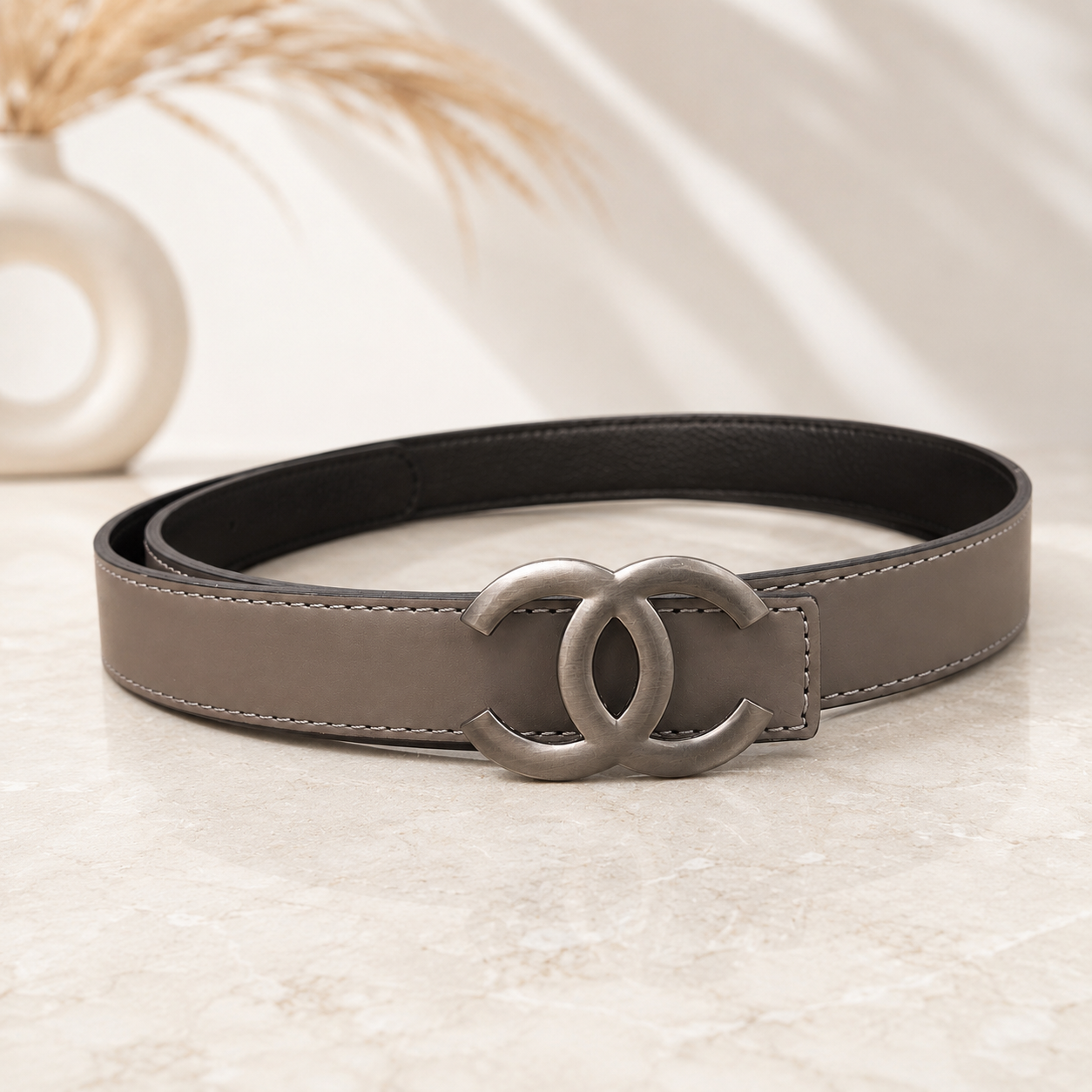 Women Classic Light Grey Belt – Gunmetal Buckle
