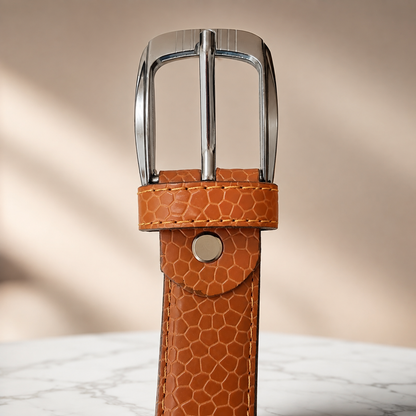 Women Cognac Orange Leather Belt (Silver Buckle)