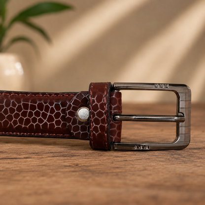 Women Burgundy Premium Leather Belt (Silver Buckle)