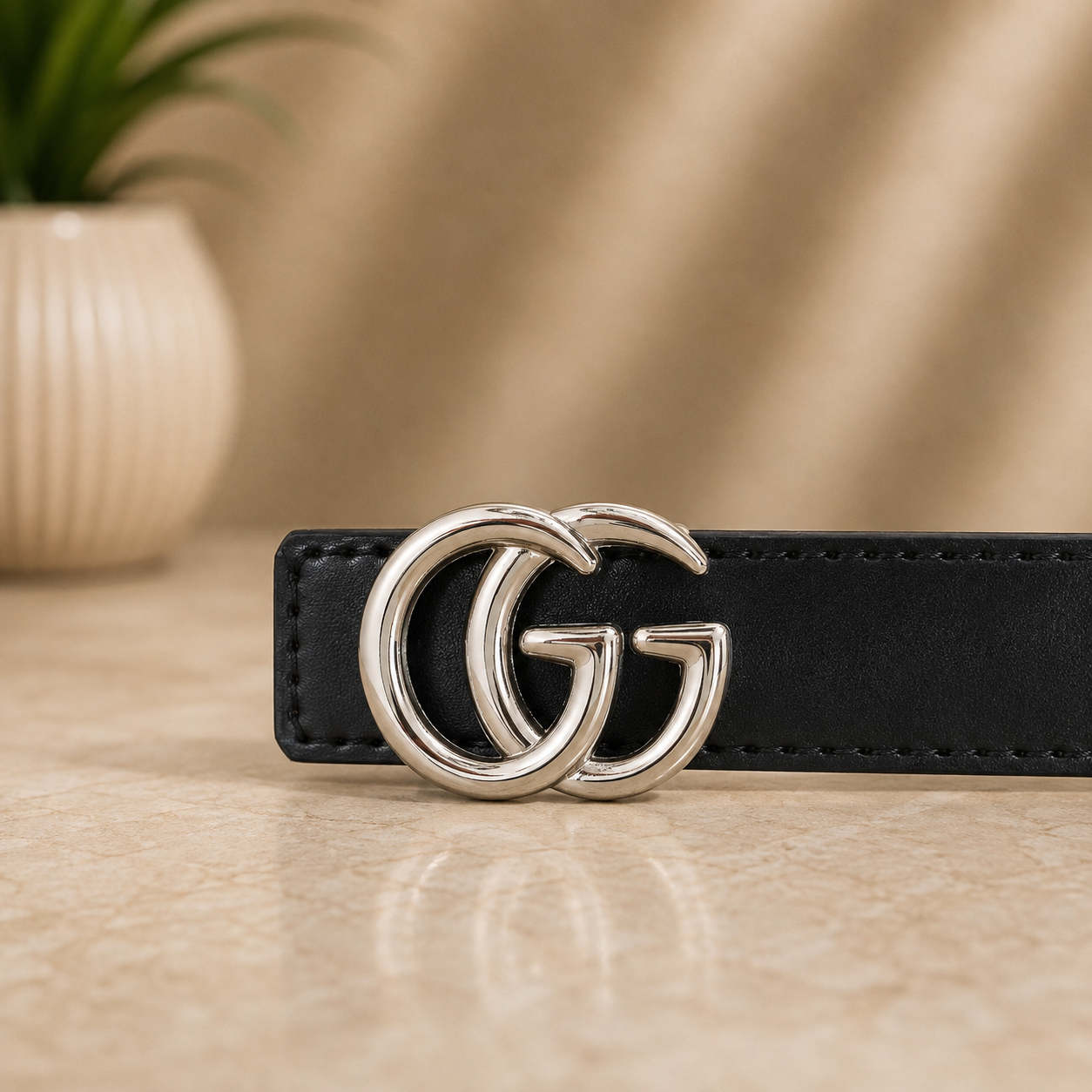 Women Classic Black Belt – Silver Buckle