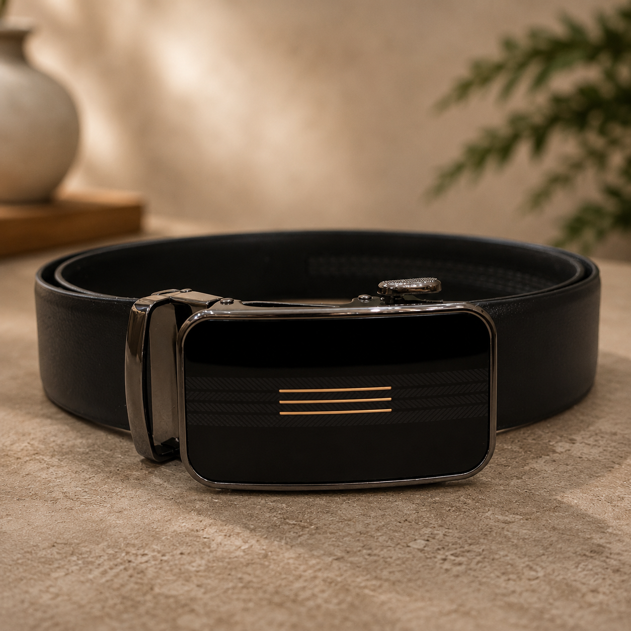 Imported Auto Lock Belt (Double Line Metallic Buckle)
