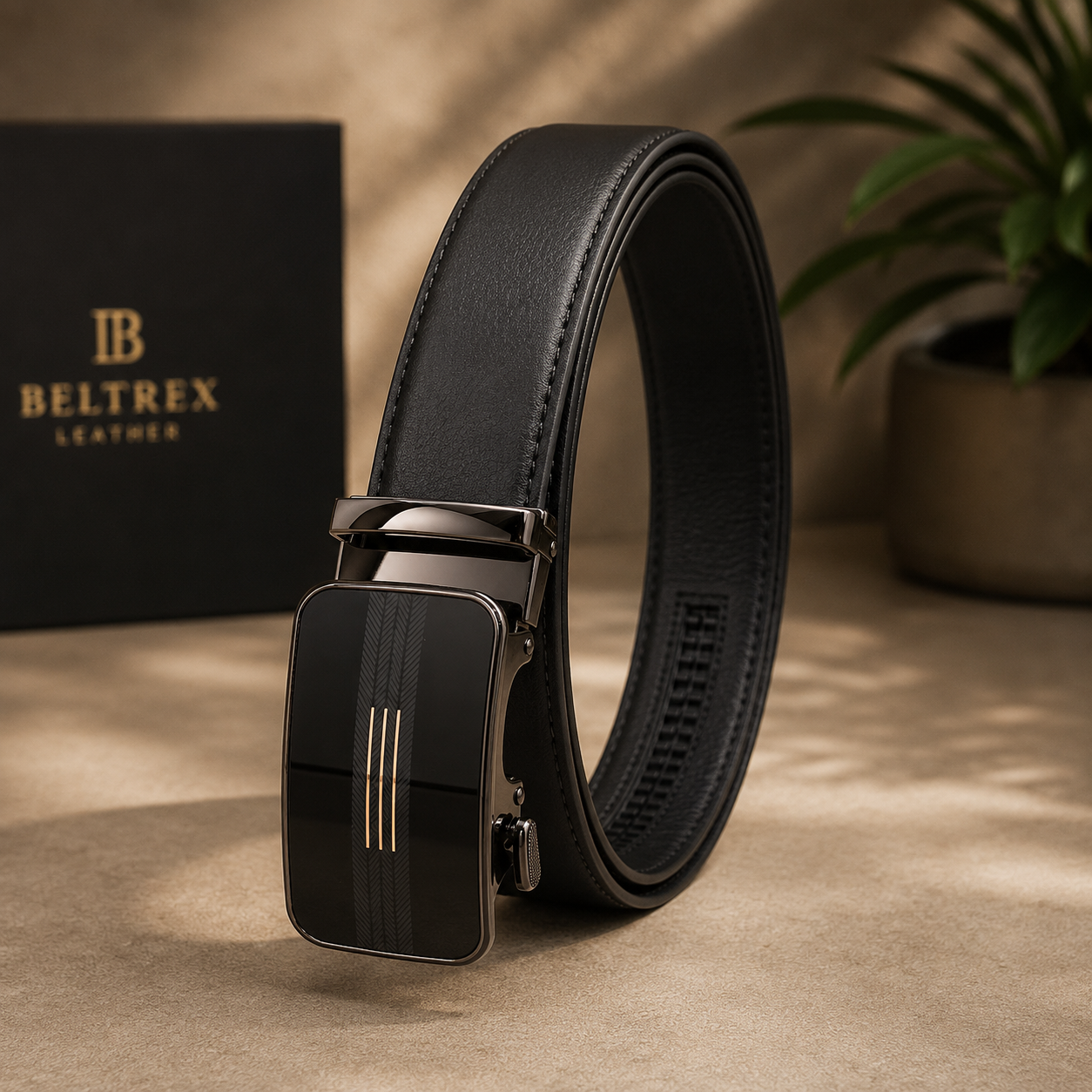 Cow Leather AutoLock Belt (Double-Line Metallic Buckle)