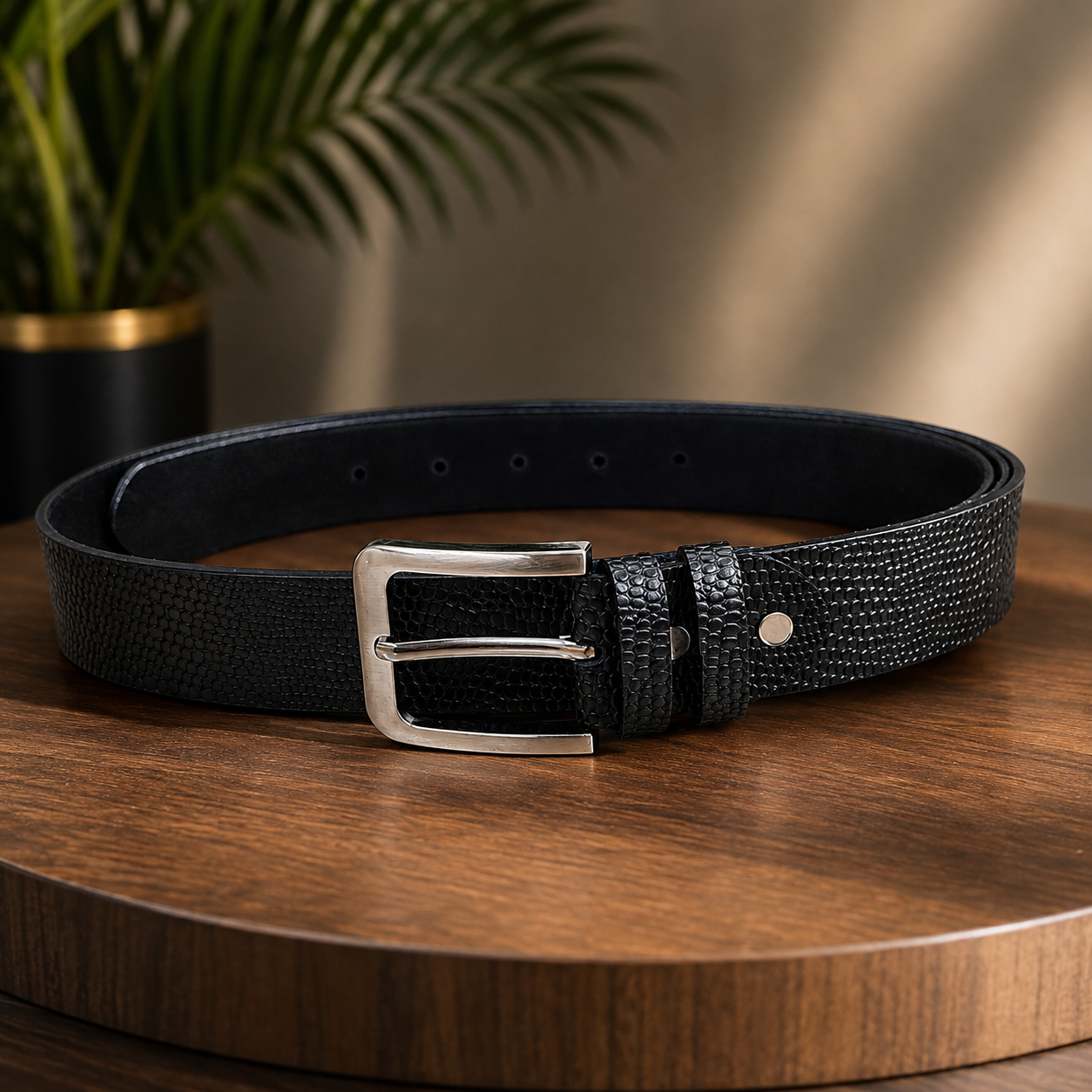 Croc Texture Black Casual Belt