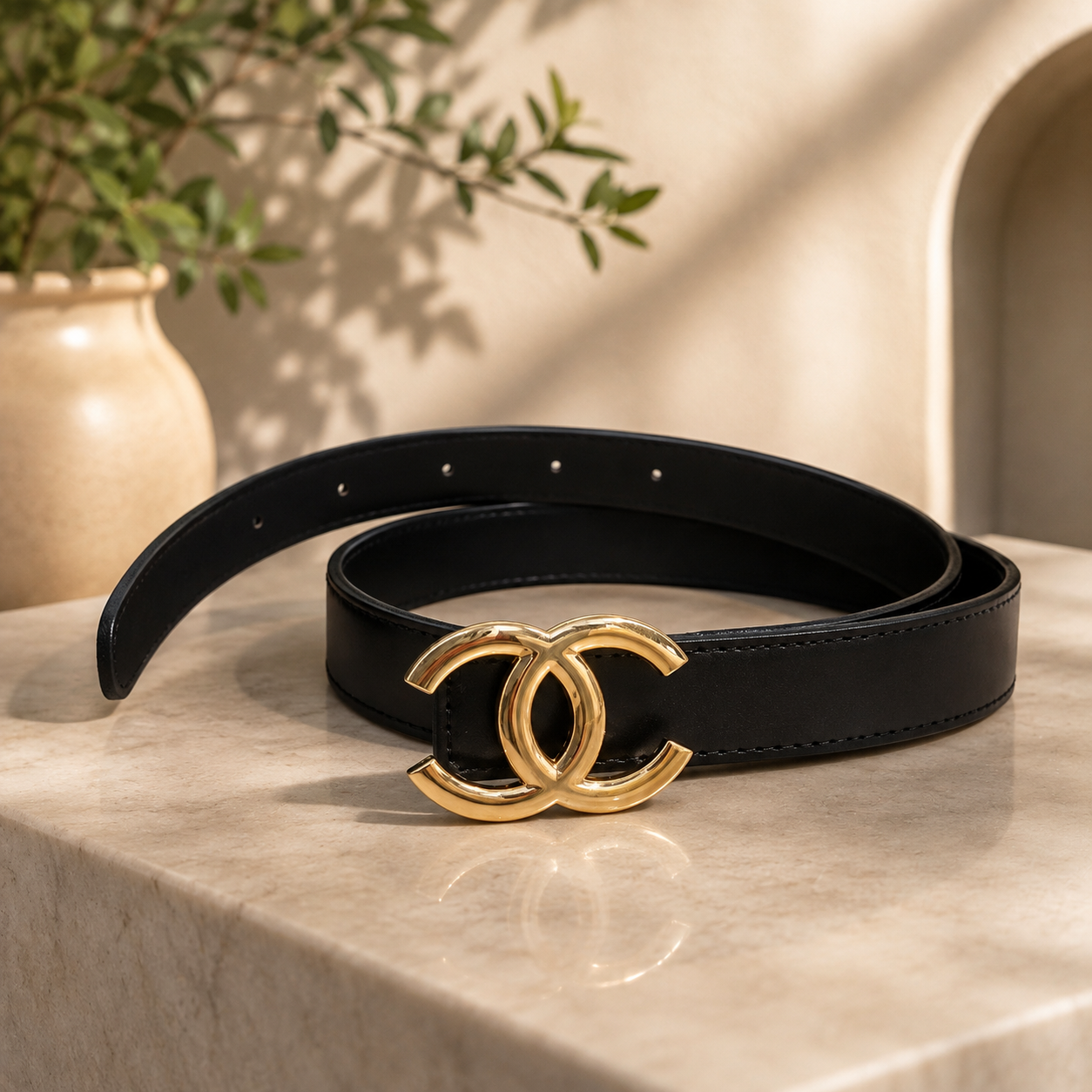 Women Classic Black Belt – Gold Buckle