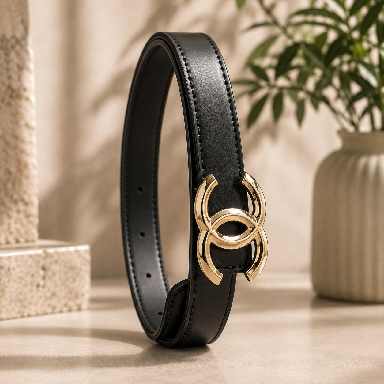 Women Classic Black Belt – Gold Buckle