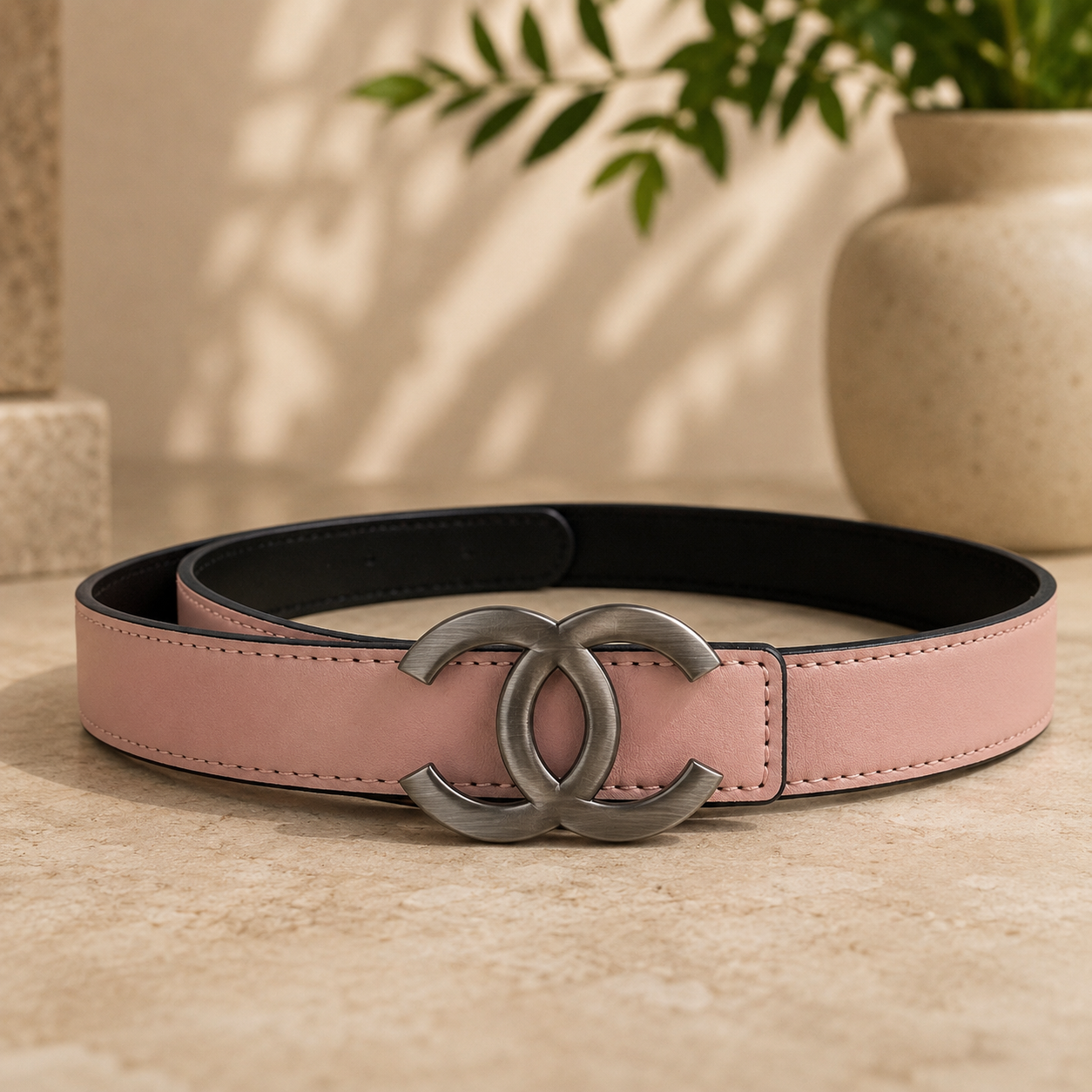 Women Classic Light Pink Belt – Gunmetal Buckle