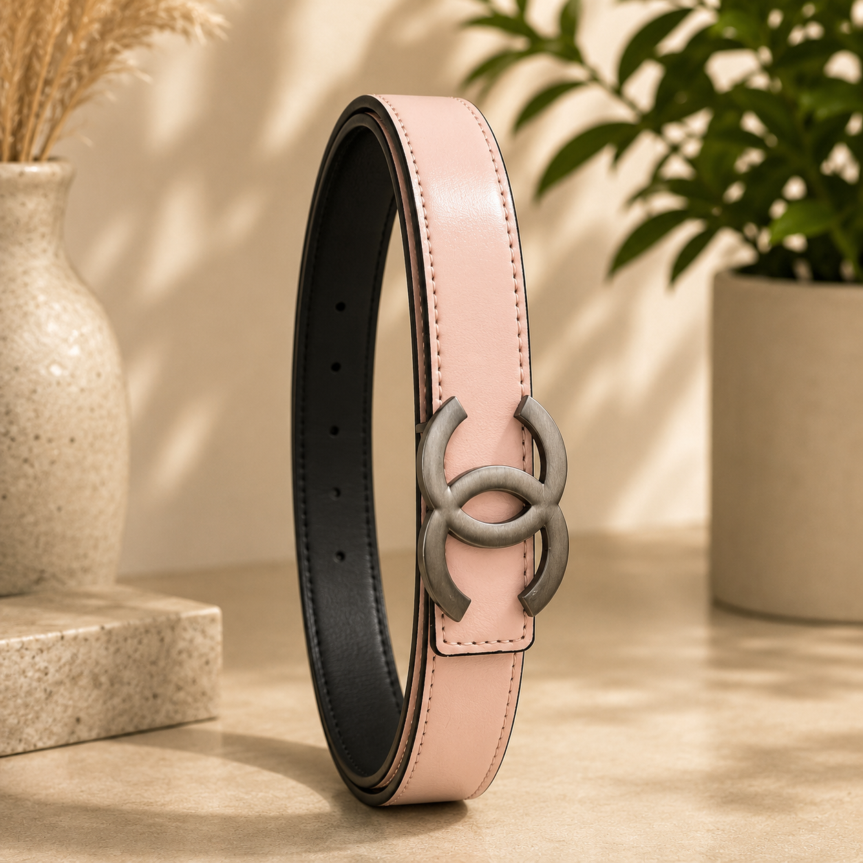 Women Classic Light Pink Belt – Gunmetal Buckle