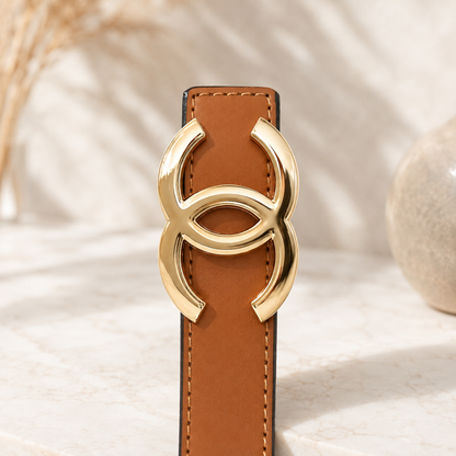 Women Classic Camel Brown Belt – Gold Buckle