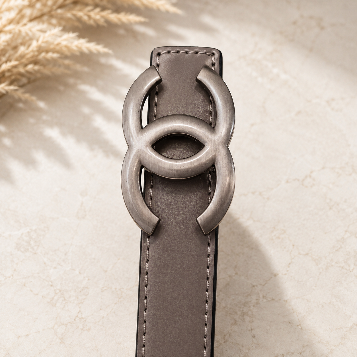 Women Classic Light Grey Belt – Gunmetal Buckle