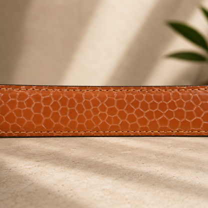 Women Cognac Orange Leather Belt (Silver Buckle)