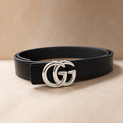 Women Classic Black Belt – Silver Buckle