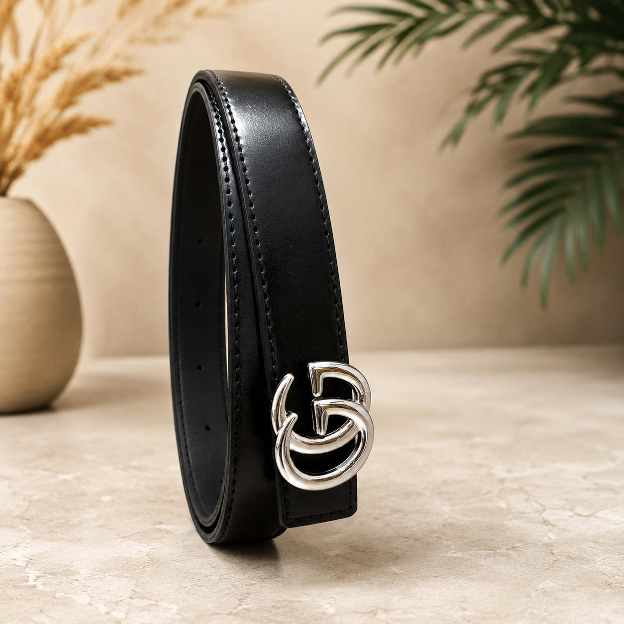 Women Classic Black Belt – Silver Buckle