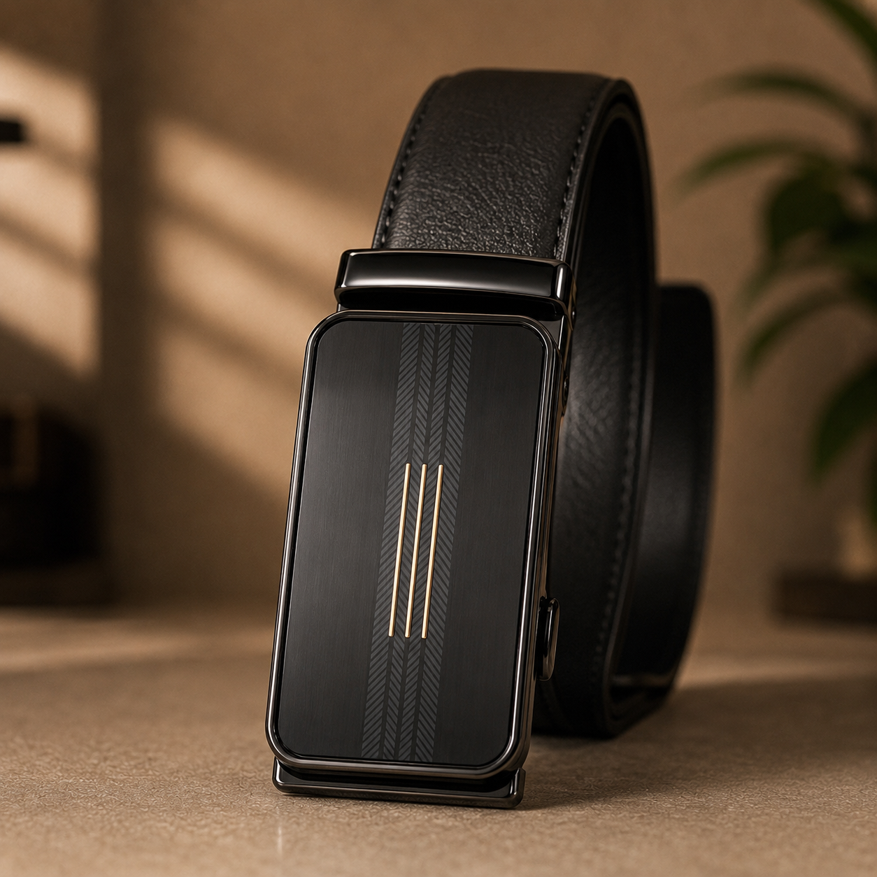 Double-Line Metallic Auto-Lock Buckle (Gold & Black)