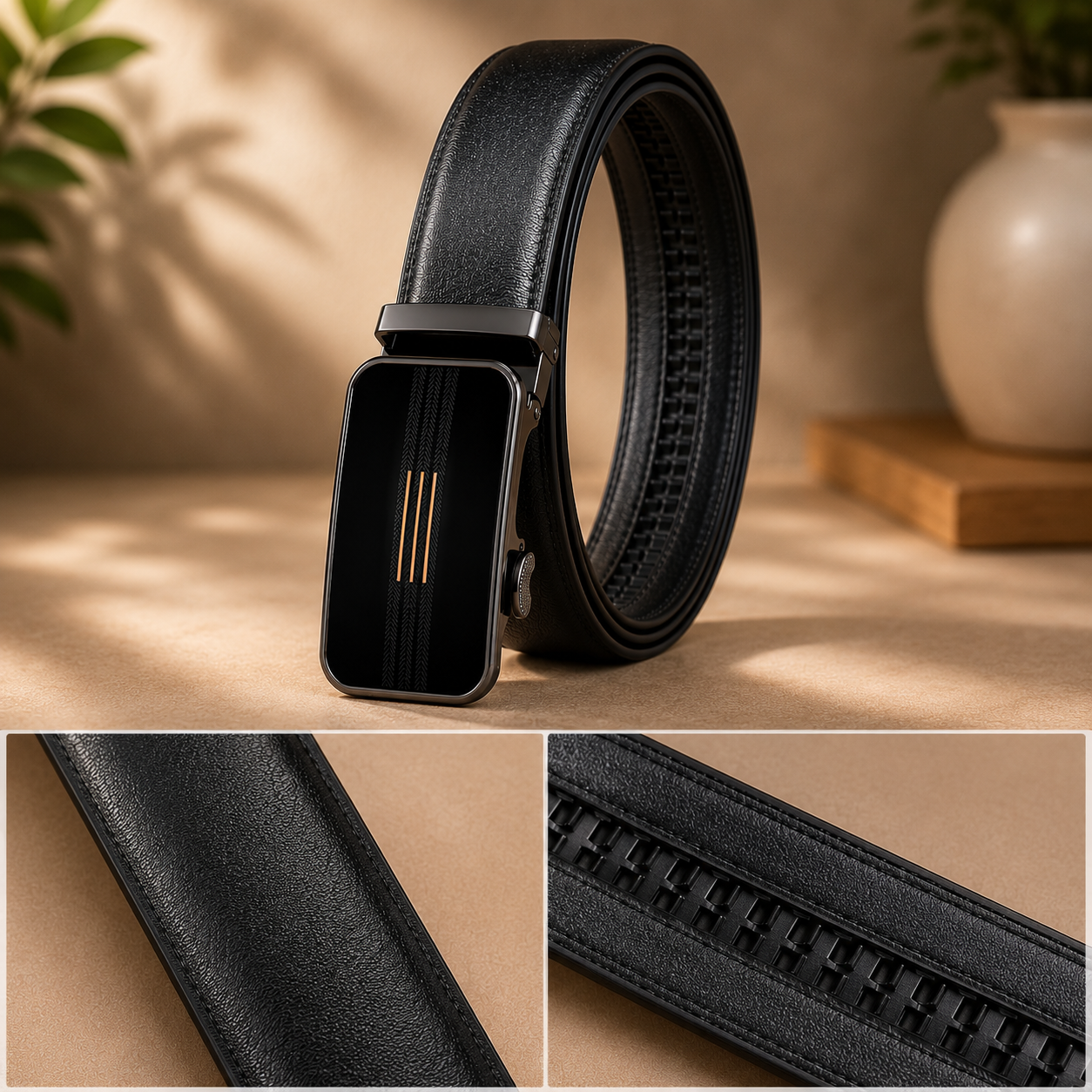 Imported Auto Lock Belt (Double Line Metallic Buckle)