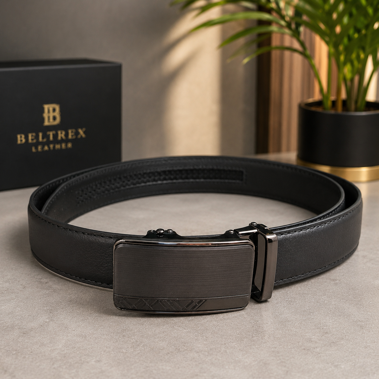 Cow Leather Auto Lock Belt (Gunmetal Buckle)