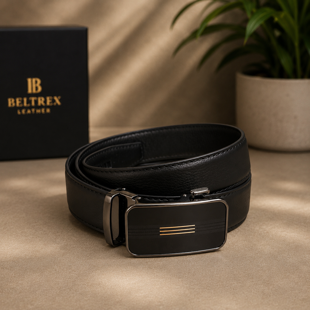Cow Leather AutoLock Belt (Double-Line Metallic Buckle)