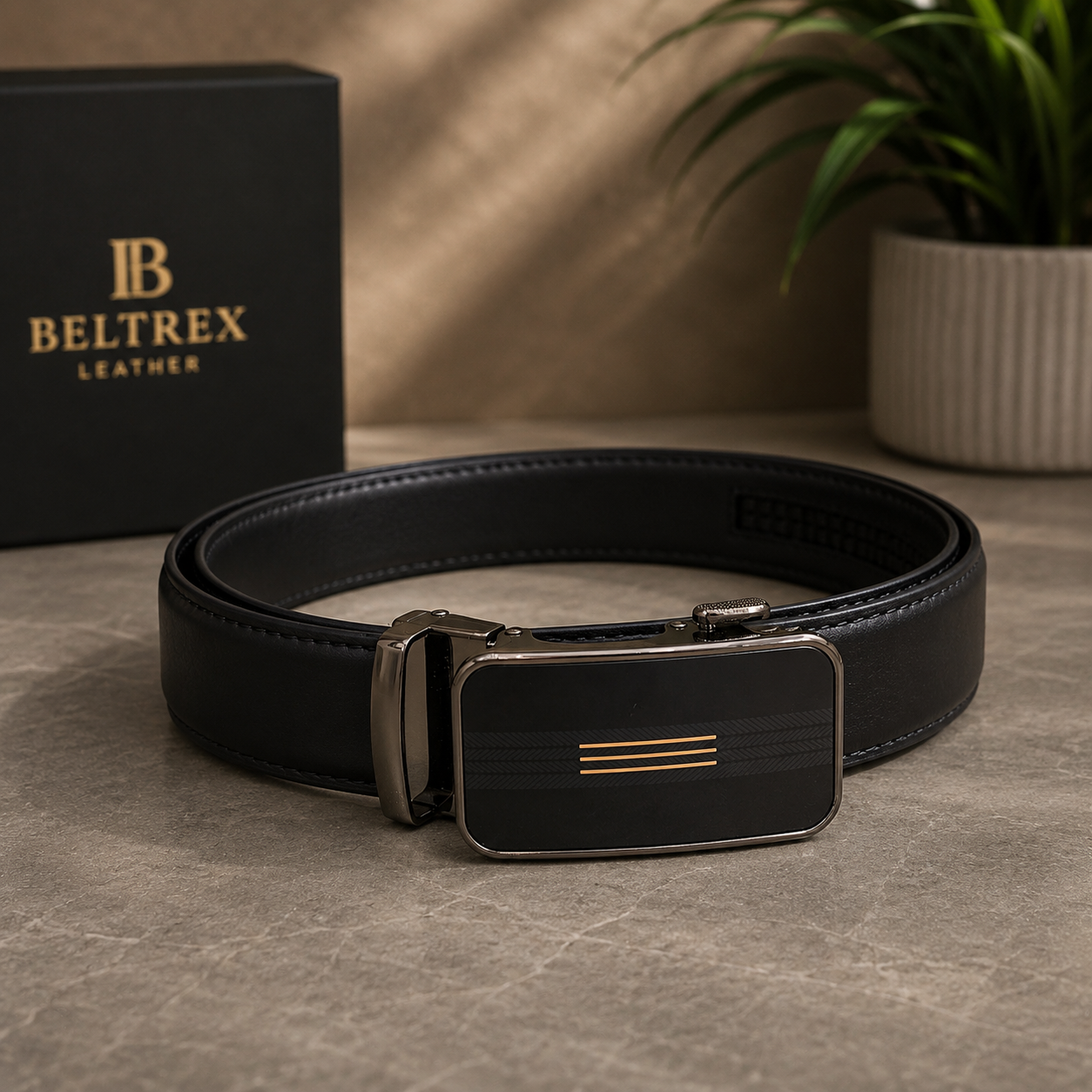 Cow Leather AutoLock Belt (Double-Line Metallic Buckle)