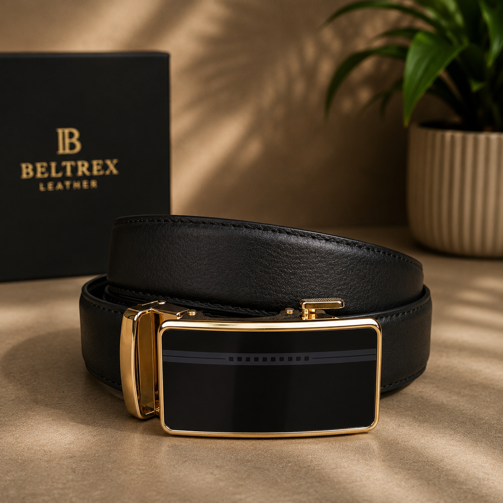 Beltrex Gold Edition Cow Leather AutoLock Belt (Golden Buckle)