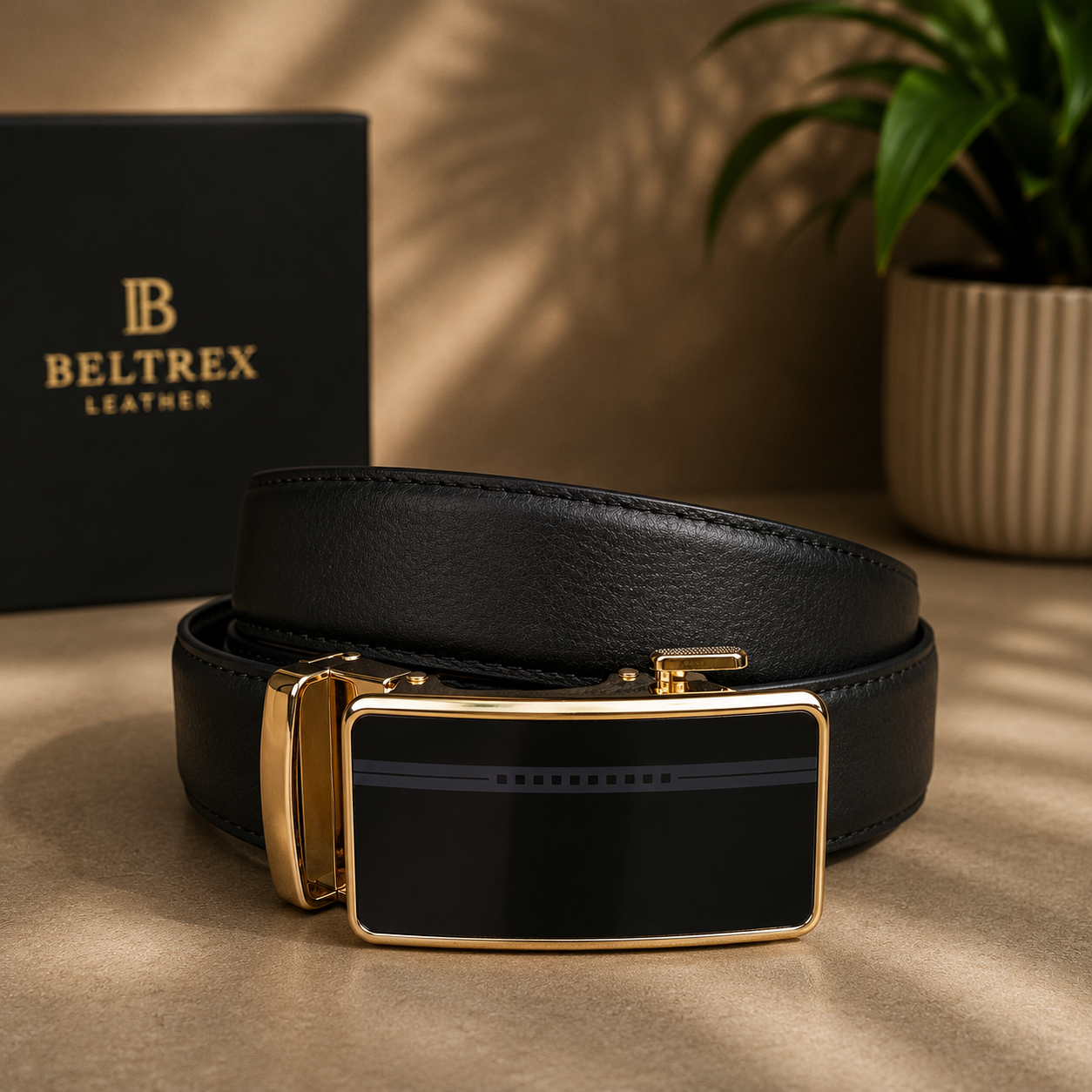 Beltrex Gold Edition Cow Leather AutoLock Belt (Golden Buckle)