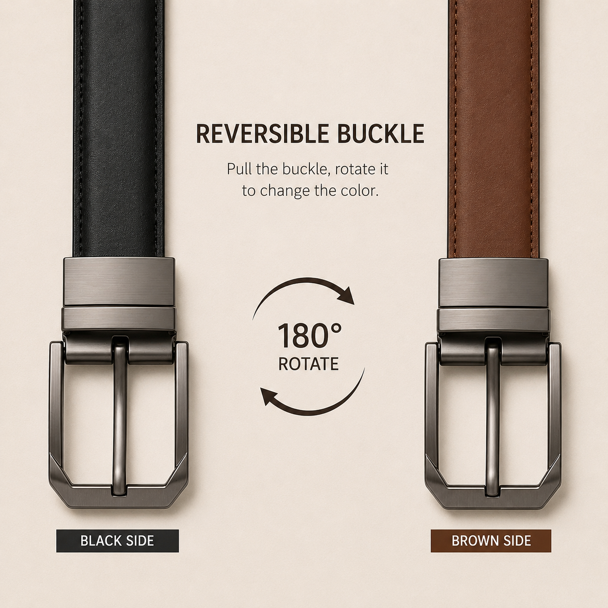 Beltrex DuoFlex 2-in-1 Reversible Leather Belt (Black & Cognac Brown)