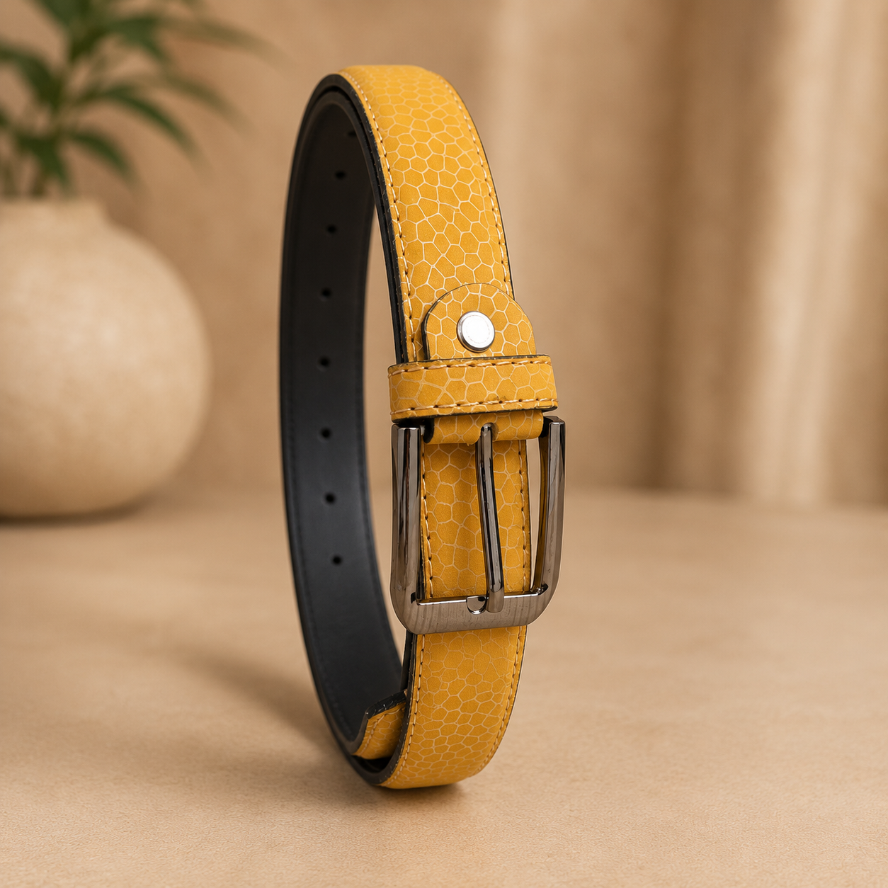 Woman Yellow Leather Belt